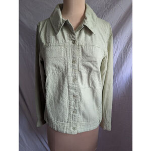 VTG Bill Blass Pastel Green Corduroy Button Down Top Long Sleeved Women's Small